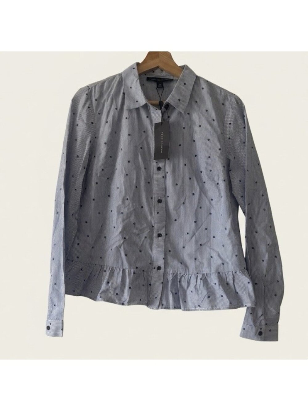 Tommy Hilfiger Women's Long Sleeve Blue Button Down Shirt Star Print Small FLAW